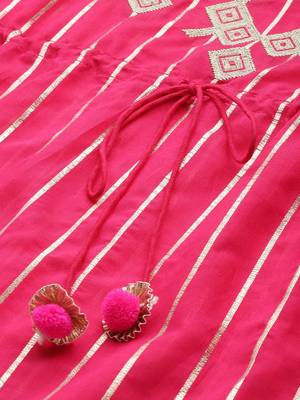 Striped Thread Work Chanderi Silk Kaftan Kurta with Trousers 7