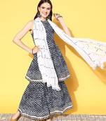Women Leheriya Printed Mirror Work Kurta with Sharara & With Dupatta