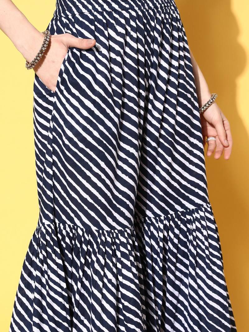 Women Leheriya Printed Mirror Work Kurta with Sharara & With Dupatta