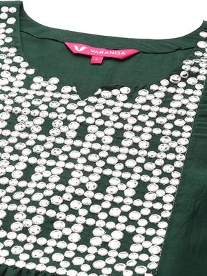 Women Green Yoke Design Mirror Work Kurta with Trousers & Dupatta 2