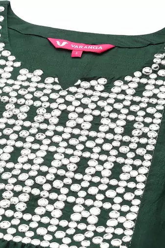 Women Green Yoke Design Mirror Work Kurta with Trousers & Dupatta