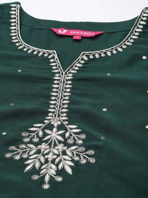 Women Green Ethnic Motifs Embroidered Kurta with Trousers & With Dupatta 3