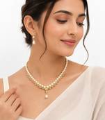 Pearl & pastel stone necklace & earrings jewellery set gold-tone finish, drop earrings included, pink & mint stones.