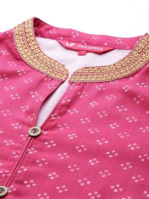 Women Pink Bandhani Printed Sequinned Kurta with Trousers 2