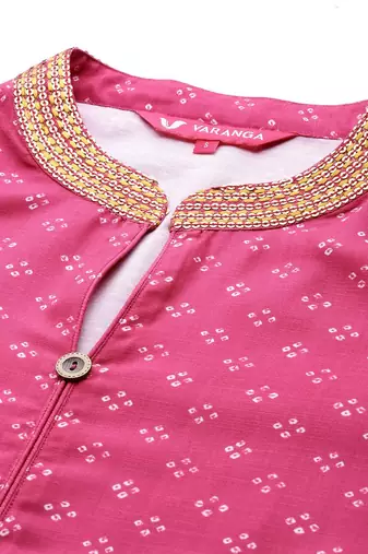 Women Pink Bandhani Printed Sequinned Kurta with Trousers