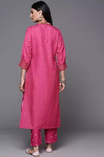 Women Pink Bandhani Printed Sequinned Kurta with Trousers