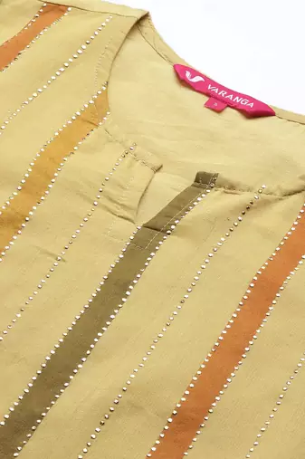Women Yellow Striped Mukaish Kurta with Sharara & With Dupatta