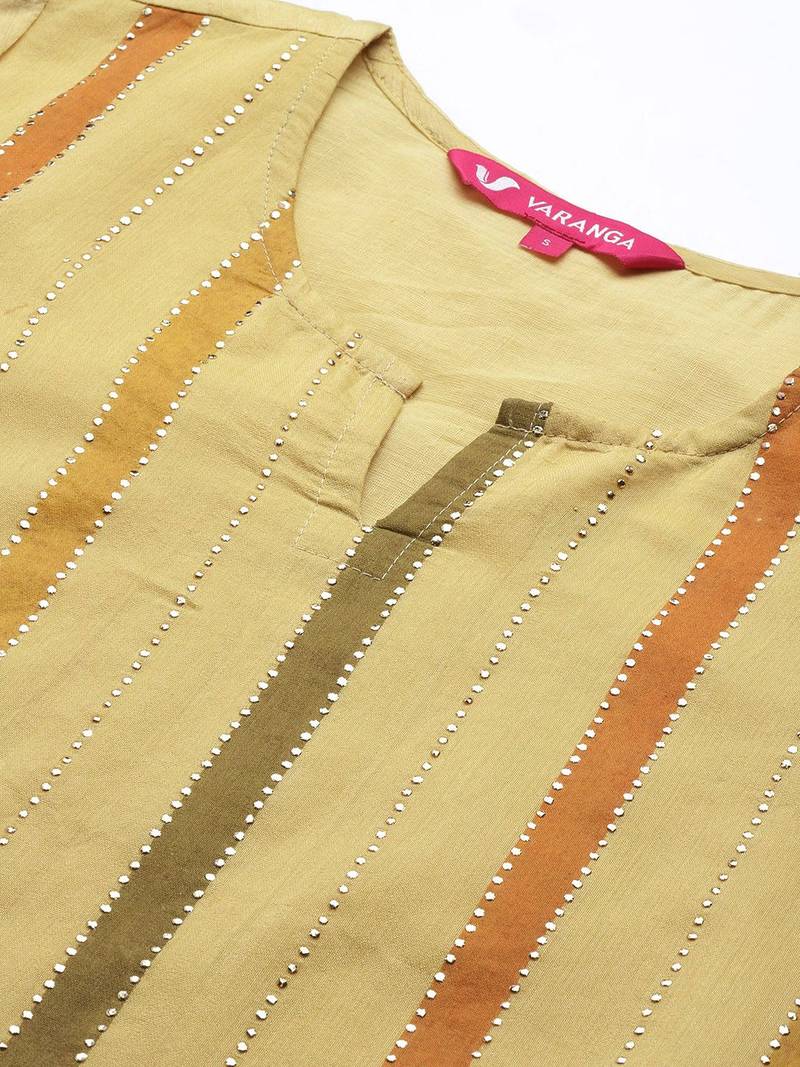 Women Yellow Striped Mukaish Kurta with Sharara & With Dupatta