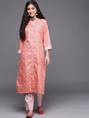 Women Coral Bandhani Printed Kurta with Trousers 1