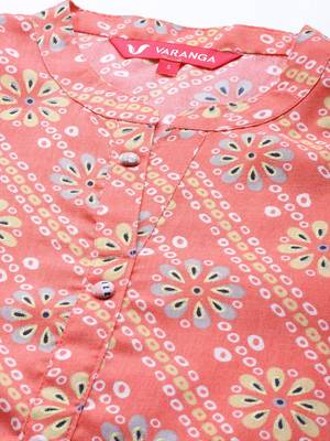 Women Coral Bandhani Printed Kurta with Trousers 2
