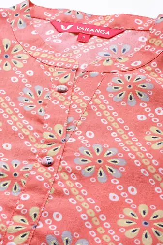 Women Coral Bandhani Printed Kurta with Trousers