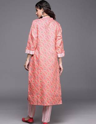 Women Coral Bandhani Printed Kurta with Trousers 5