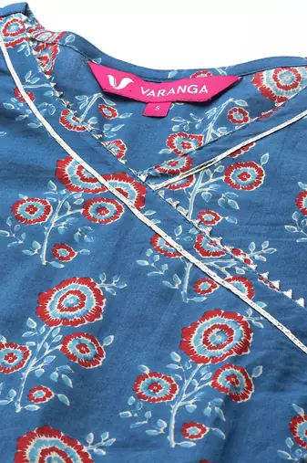 Women Blue Ethnic Motifs Printed Angrakha Gotta Patti Kurta with Trousers & With Dupatta