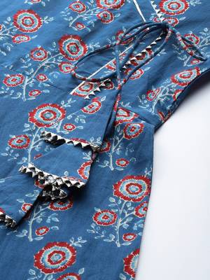 Women Blue Ethnic Motifs Printed Angrakha Gotta Patti Kurta with Trousers & With Dupatta 8