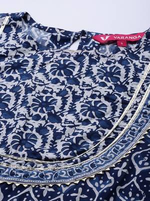 Women Blue Floral Printed Gotta Patti Pure Cotton Kurta with Sharara 2