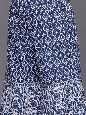 Women Blue Floral Printed Gotta Patti Pure Cotton Kurta with Sharara 3