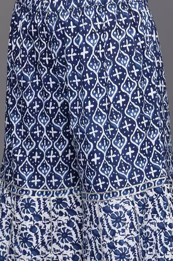Women Blue Floral Printed Gotta Patti Pure Cotton Kurta with Sharara