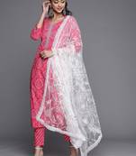 Women Pink Bandhani Printed Gotta Patti Pure Cotton Kurta with Trousers & With Dupatta