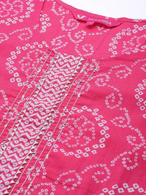 Women Pink Bandhani Printed Gotta Patti Pure Cotton Kurta with Trousers & With Dupatta 2