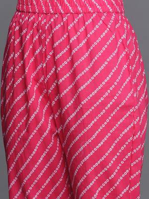 Women Pink Bandhani Printed Gotta Patti Pure Cotton Kurta with Trousers & With Dupatta 3