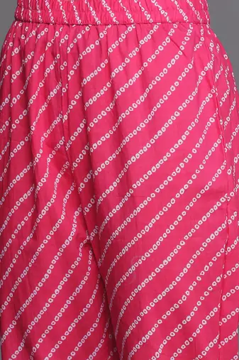 Women Pink Bandhani Printed Gotta Patti Pure Cotton Kurta with Trousers & With Dupatta