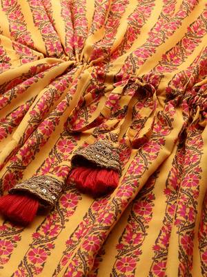 Women Mustard Yellow & Pink Ethnic Motifs Printed Pure Cotton Kurta with Trousers 2
