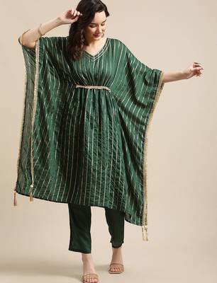 Green & Gold-Coloured Gotta Patti Kaftan Kurta With Trouser 1