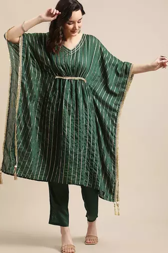 Green & Gold-Coloured Gotta Patti Kaftan Kurta With Trouser