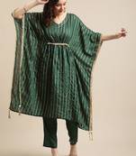 Green & Gold-Coloured Gotta Patti Kaftan Kurta With Trouser