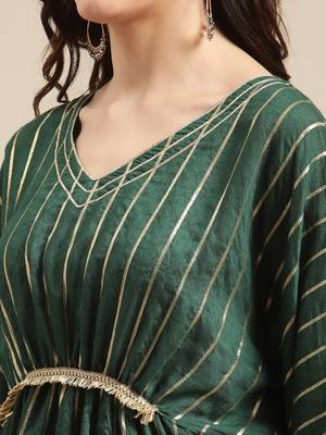 Green & Gold-Coloured Gotta Patti Kaftan Kurta With Trouser 2