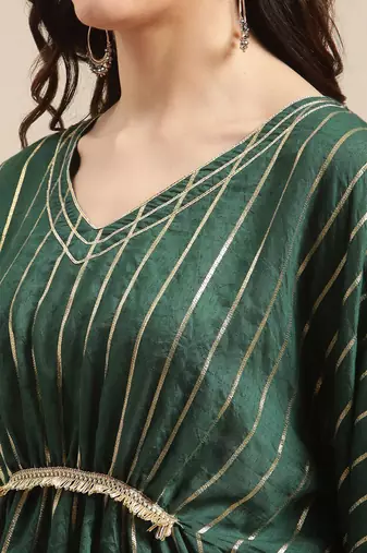 Green & Gold-Coloured Gotta Patti Kaftan Kurta With Trouser