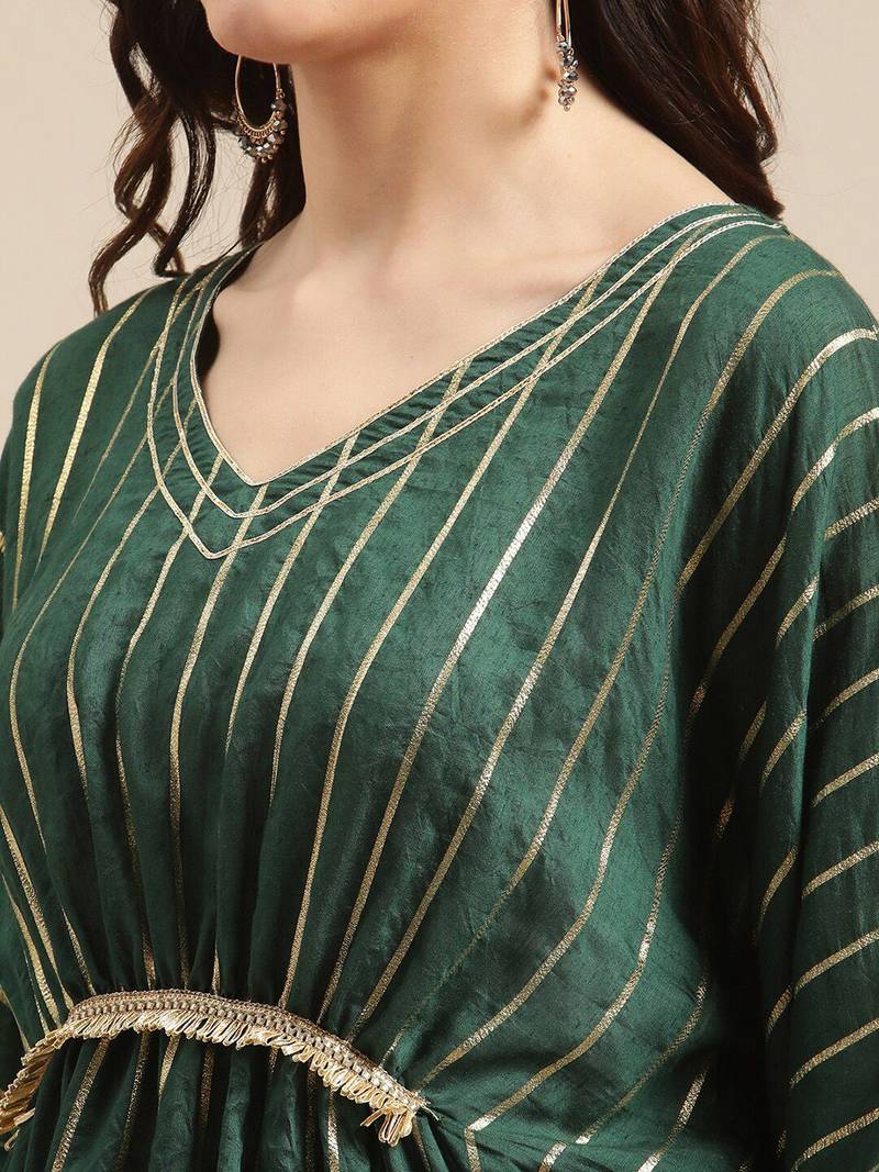 Green & Gold-Coloured Gotta Patti Kaftan Kurta With Trouser