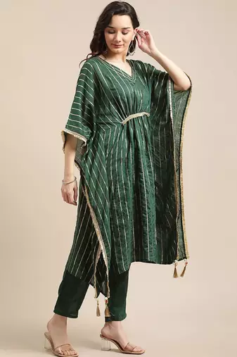 Green & Gold-Coloured Gotta Patti Kaftan Kurta With Trouser