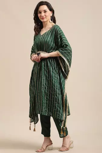Green & Gold-Coloured Gotta Patti Kaftan Kurta With Trouser
