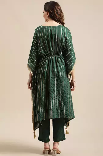Green & Gold-Coloured Gotta Patti Kaftan Kurta With Trouser