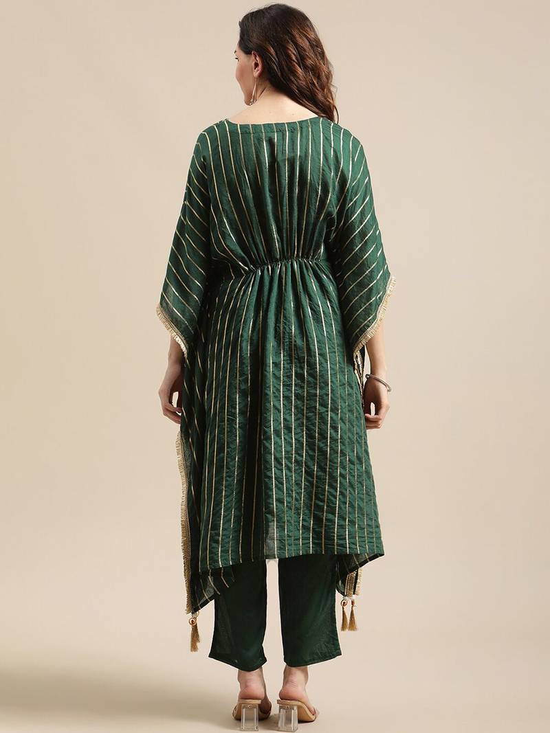 Green & Gold-Coloured Gotta Patti Kaftan Kurta With Trouser