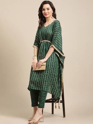 Green & Gold-Coloured Gotta Patti Kaftan Kurta With Trouser 7