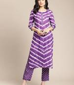 Women Violet Printed Panelled Kurta with Trousers