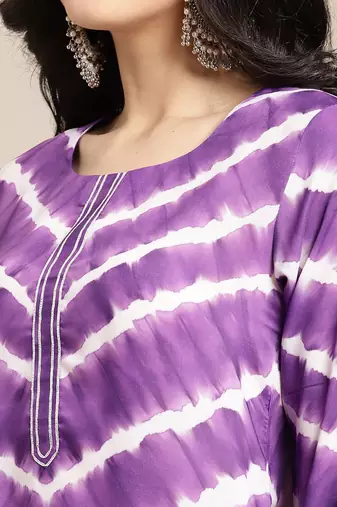 Women Violet Printed Panelled Kurta with Trousers