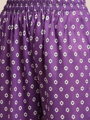 Women Violet Printed Panelled Kurta with Trousers 3