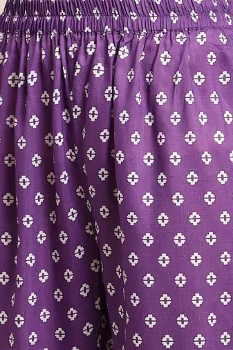 Women Violet Printed Panelled Kurta with Trousers