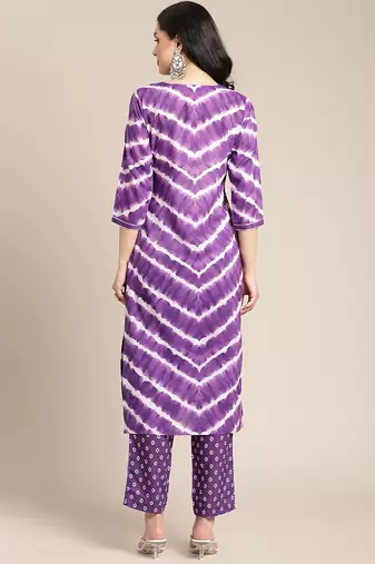 Women Violet Printed Panelled Kurta with Trousers