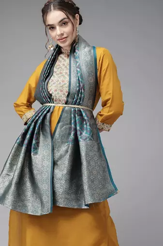 Creamy Mustard Yoke Design Kurta Set