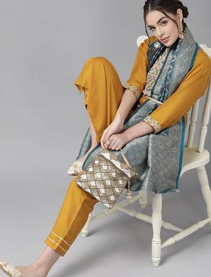 Creamy Mustard Yoke Design Kurta Set 2