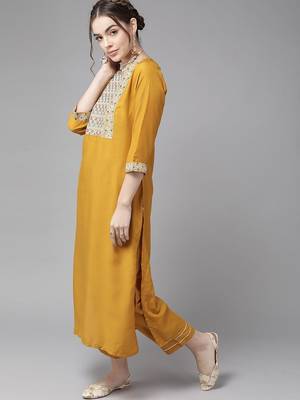 Creamy Mustard Yoke Design Kurta Set 3