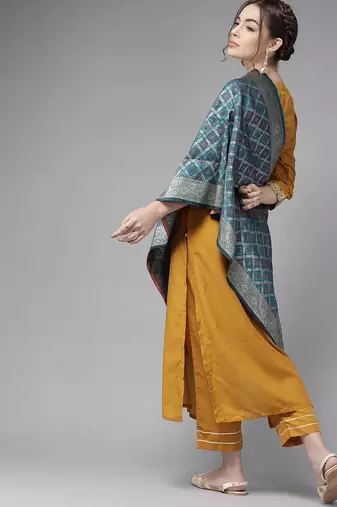 Creamy Mustard Yoke Design Kurta Set