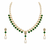 Pearl & emerald green stone necklace & earrings jewellery set gold-tone finish, teardrop pendant, cz stone accents.