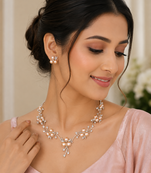 Pearl & cz floral necklace & earrings set, silver tone pink pearl clusters, silver-tone finish, cubic zirconia accents.