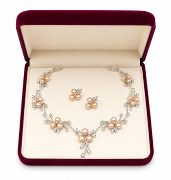 Pearl & cz floral necklace & earrings set, silver tone pink pearl clusters, silver-tone finish, cubic zirconia accents. 2