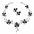 Black freshwater pearl floral necklace & earrings set silver-tone, cz accents, floral cluster design, women's jewellery.